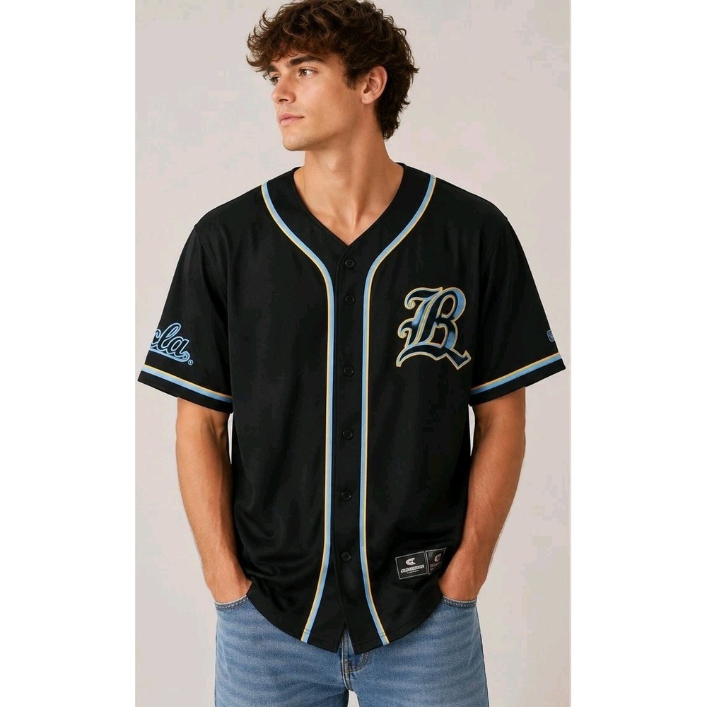 NWT Men's Colosseum Black UCLA Bruins Los Angeles Button-Up Baseball Jersey M